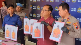 Tujuh foto tersangka penipuan emas di wilayah Polres Batang diperlihatkan dalam kegiatan konferensi pers, Rabu (3/6/26).