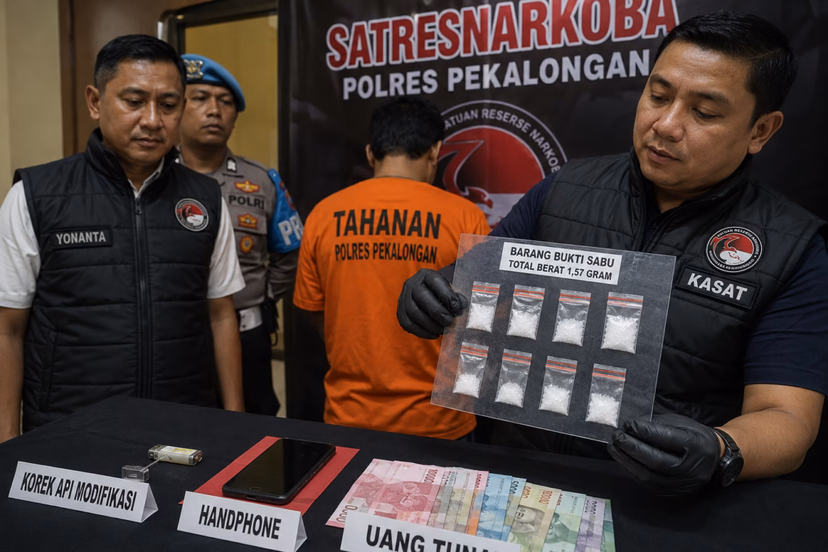 Penggerebekan kamar kos membuka jalan polisi terhadap dugaan peredaran narkoba di Pekalongan, Minggu (28/6/26). Foto : Ilustrasi AI