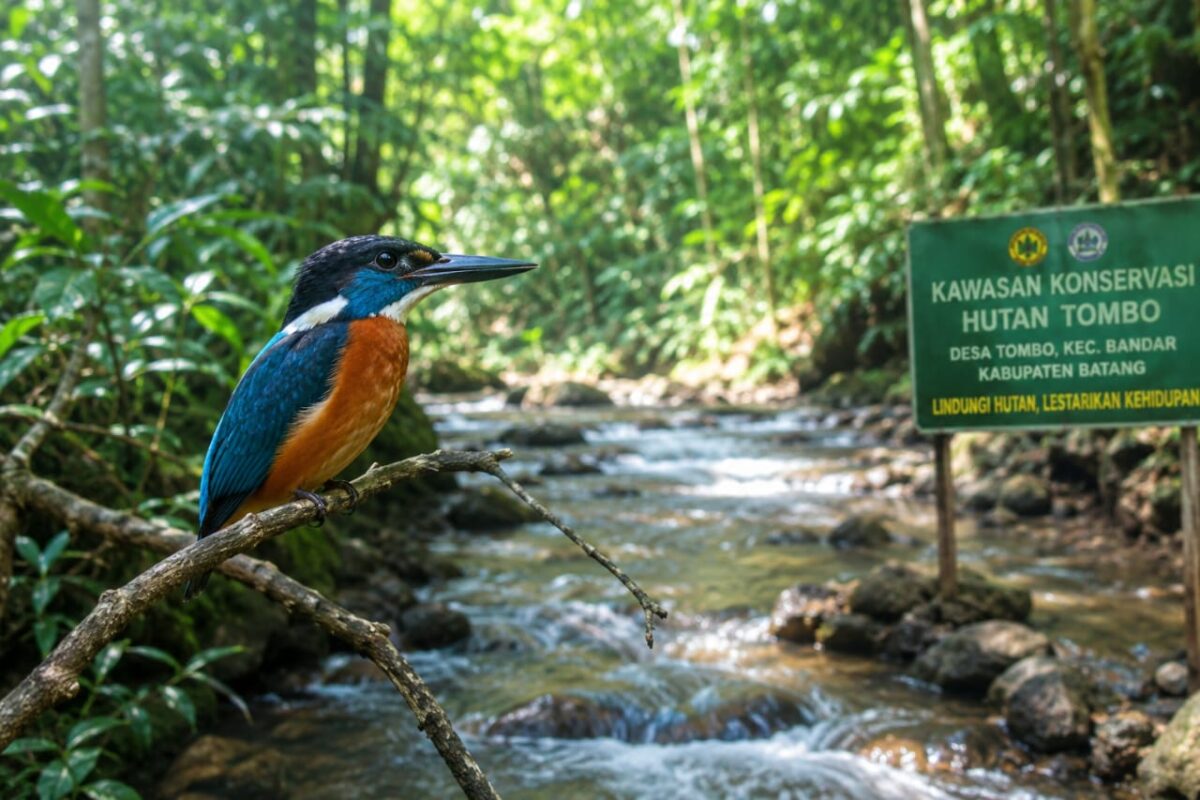 Raja Udang Kalung Biru (Alcedo euryzona/Alcedo peninsulae) salah satu burung endemik Indonesia yang berstatus dilindungi dan terancam punah kini ditemukan di hutan tombo Kabupaten Batang, Kamis (16/7/26). Foto : Ilutrasi AI