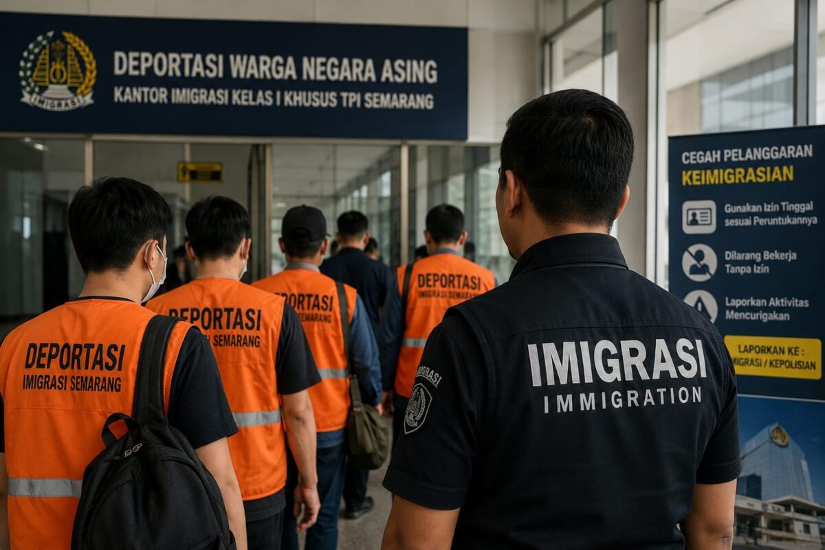 Sebanyak 14 WNA dideportasi oleh Kantor Imigrasi Kelas I Khusus TPI Semarang dalam enam bulan terakhir karena melanggar aturan keimigrasian, Jumat (24/7/26). Foto : Ilustrasi AI