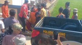 Proses evakuasi jenazah Rosyanto (57) perangkat Desa Kalipancur yang ditemukan dalam keadaan meninggal dunia di tengah sawah, Selasa (28/7/26). Foto : Istimewa