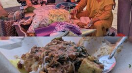 Pecel Bu Murni yang berlokasi di bawah pohon beringin sisi selatan Alun-alun Kota Pekalongan tak pernah sepi dari pelanggan seperti yang terlihat, Minggu (2/8/26).