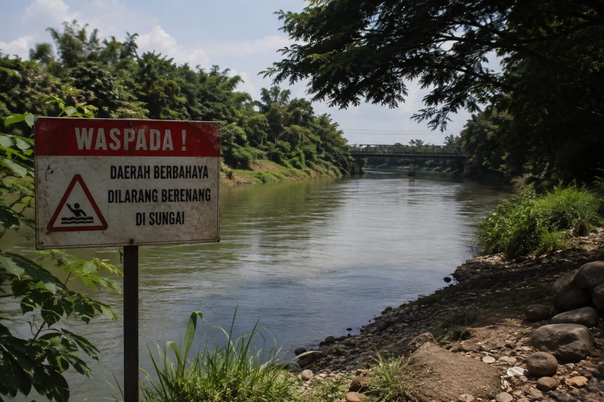 Sungai Comal kembali memakan korban seorang remaja yang ditemukan tenggelam usia bermain di lokasi, Minggu (2/8/26). Foto : Istimewa