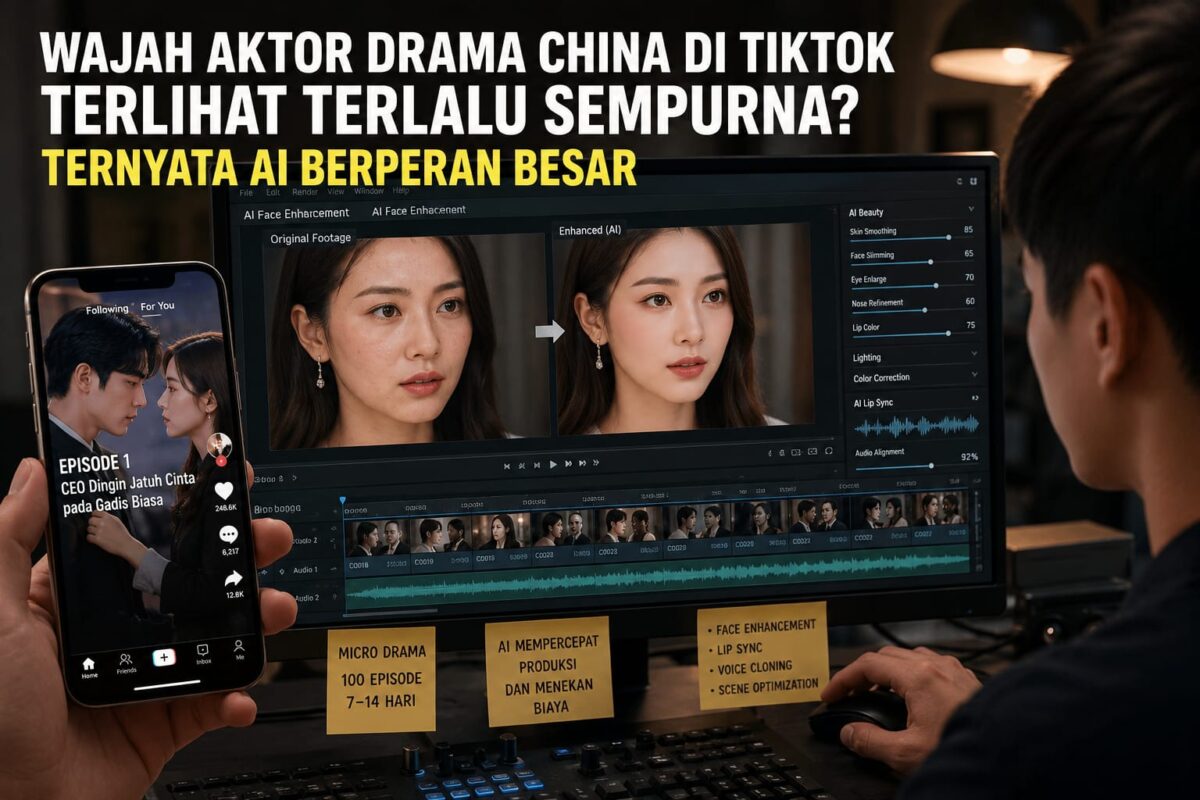 Drama pendek China atau yang dikenal dengan Dracin memanfaatkan teknologi AI untuk memoles dan menyempurnakan wajah atau tampilan aktor sungguhan yang dilakukan di studio. Foto : Ikustrasi AI