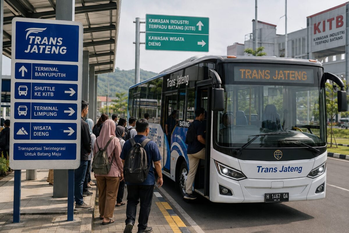 Berkembangnya kawasan industri di Batang membuat pemerintah daerah setempat memastikan layanan transportasi publik terintegrasi mulai 2028, Senin (3/8/26). Foto : Ilistrasi AI