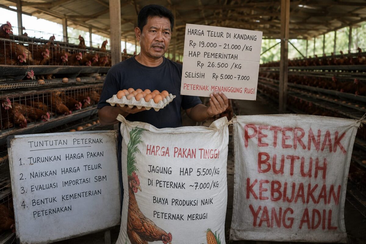 Peternak ayam petelur besok bakal melakukan aksi membagikan ayam kepada masyarakat di Alun-alun Batang sebagai bentuk protes terhadap kebijakan pemerintah terhadap penetapan HAP telur di tingkat kandang yang dinilai telah membunuh usaha di tengah harga pakan yang melambung tinggi dan harga jual telur di pasar yang anjlok, Minggu (9/8/26). Foto : Ilutrasi AI