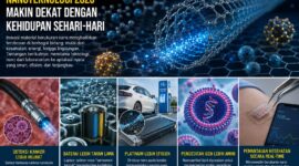 Perkembangan terbaru menunjukkan bahwa perlombaan nanoteknologi bukan lagi sekadar membuat benda semakin kecil. Tantangan berikutnya adalah bagaimana material berukuran nano dapat diberi fungsi khusus dan digunakan untuk menyelesaikan persoalan nyata. Foto : Ilustrasi AI