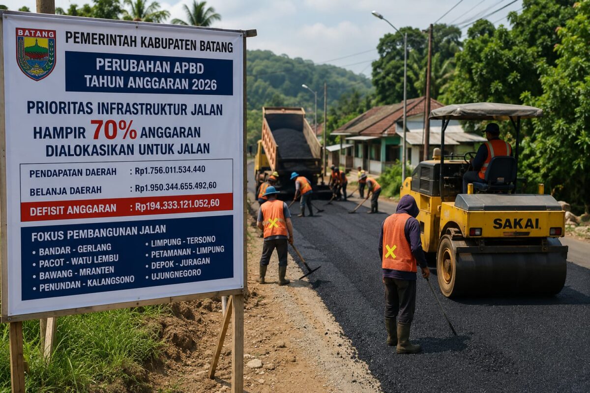 Kabupaten Batang mengalokasikan hampir 70 persen APBD perubahan untuk infrastruktur jalan, Kamis (13/8/26).