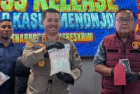 Kapolresta Batang Kombes Pol Warsono memperlihatkan barang bukti sabu seberat 779 gram dalam Press Release di Aula Rupatama, Jumat (14/8/26).
