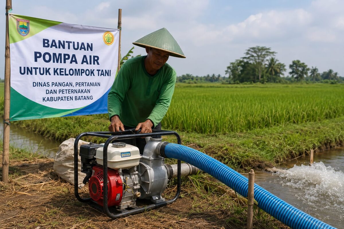 Dispaperta Kabupaten Batang membagikan bantuan mesin pompa air kepada kelompok tani sebanyak 114 unit yang disalurkan secara bertahap, Jumat (28/8/26). Foto: Ilustrasi AI