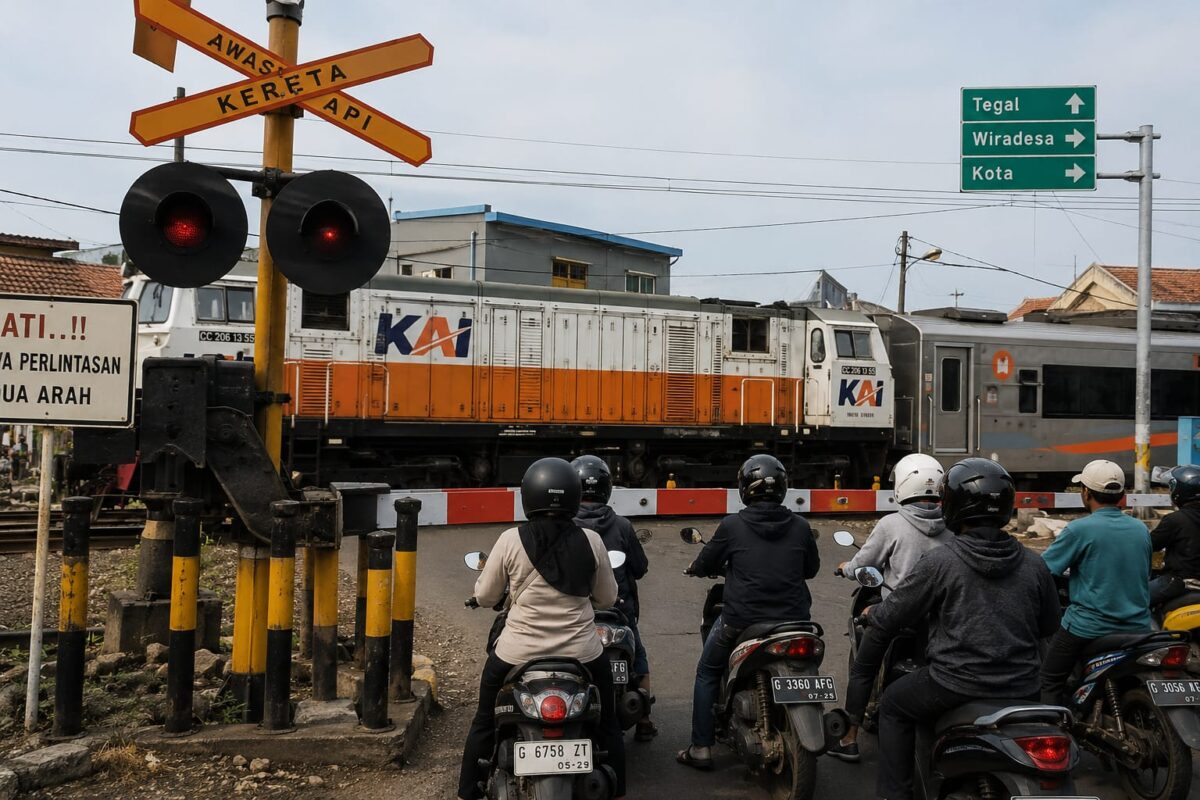 PT KAI Daop 4 Semarang angkat bicara setelah ramai palang pintu di wilayah Dekoro Kota Pekalongan saat kereta api melintas, Senin (31/8/26). Foto: Ilustrasi AI