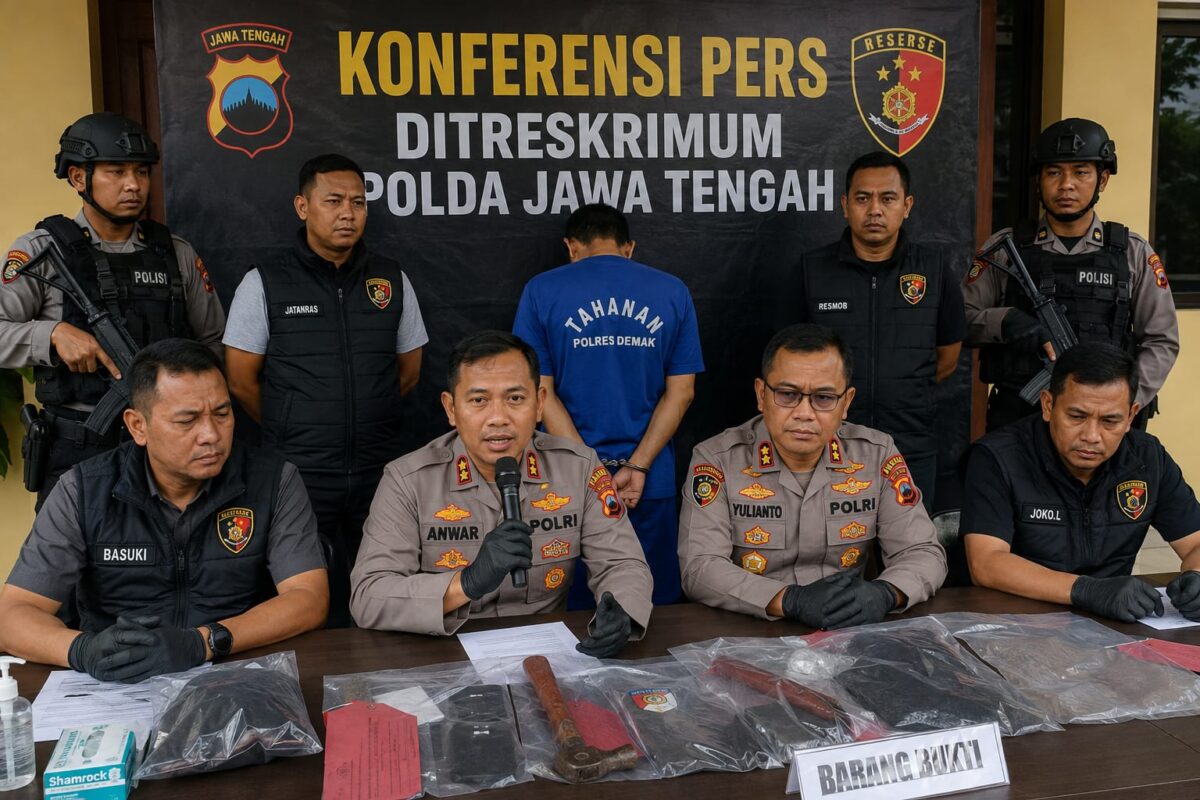 Terduga pelaku pembunuhan seorang perempuan di pos ronda Desa Kebonagung berhasil ditangkap tim Jatanras Polda Jateng, Kamis (3/9/26) dini hari.