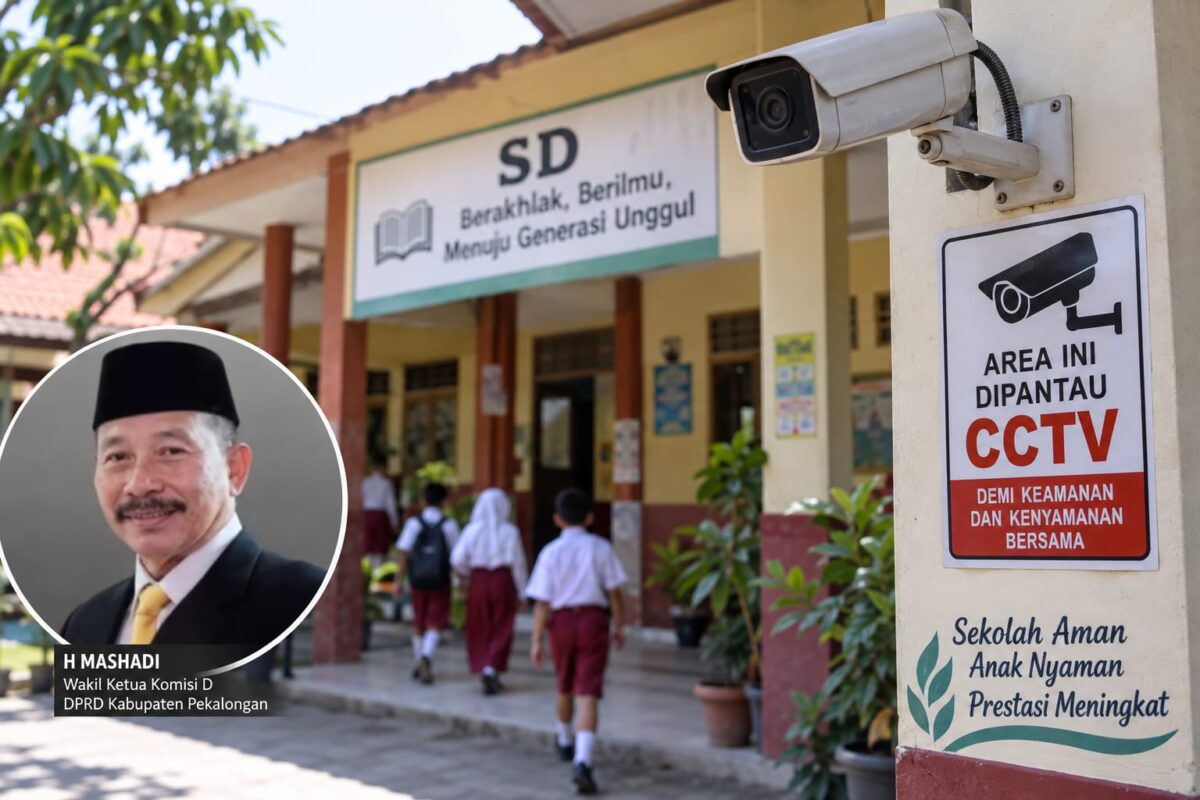 Wakil Ketua DPRD Kabupaten Pekalonga Mashadi meminta Dinas Pendidikan untuk memperketat pengawasan salah satunya dengan memasang CCTV di lingkungan sekolah, Kamis (10/9/26). Foto : Istimewa & Ilustrasi AI