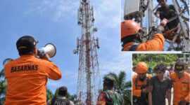 Tim SAR Gabungan berhasil mengevakuasi Ahmad Yasin (30) pemuda yang diduga depresi turun dari menara BTS setinggi 75 meter di Desa Panikel setelah dibujuk rokok dan makanan, Kamis (10/9/26). Foto: Ilustrasi AI