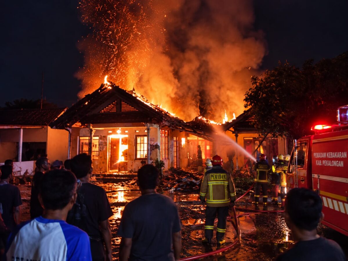 Sebuah gudang dan tiga rumah di Desa Kalipancur terbakar akibat korsleting listrik, Kamis (17/9/26). Foto: Istimewa & Ilustrasi AI