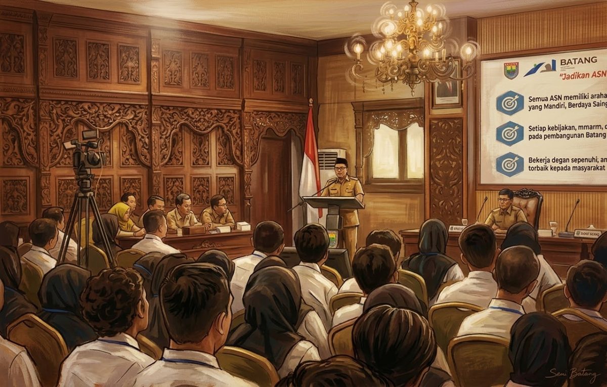 Bupati Batang M Faiz Kurniawan saat memberikan arahan kepada PPPK Paruh Waktu di aula setempat terkait pelayanan kepada masyarakat, Sabtu (13/10/26). Foto: dok Kominfo Batang/AI