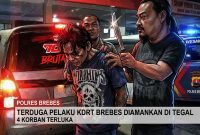 Terduga pelaku pembacokan satu keluarga di Brebes digelandang polisi setelah sebelumnya ditangkap saat melarikan diri usai menganiaya korban, Selasa (13/10/26). Foto: Ilustrasi AI