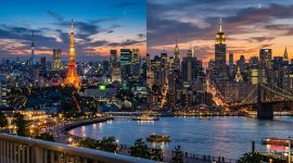 Megapolitan Tokyo dan New York menjadi contoh dua kota global di dunia yang paling kaya dalam perspektif yang berbeda. Foto: Ilustrasi AI