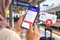 Ilustrasi penumpang membatalkan tiket kereta api melalui aplikasi Access by KAI di tengah perubahan rencana perjalanan. (Foto: PT KAI/Ilustrasi AI)