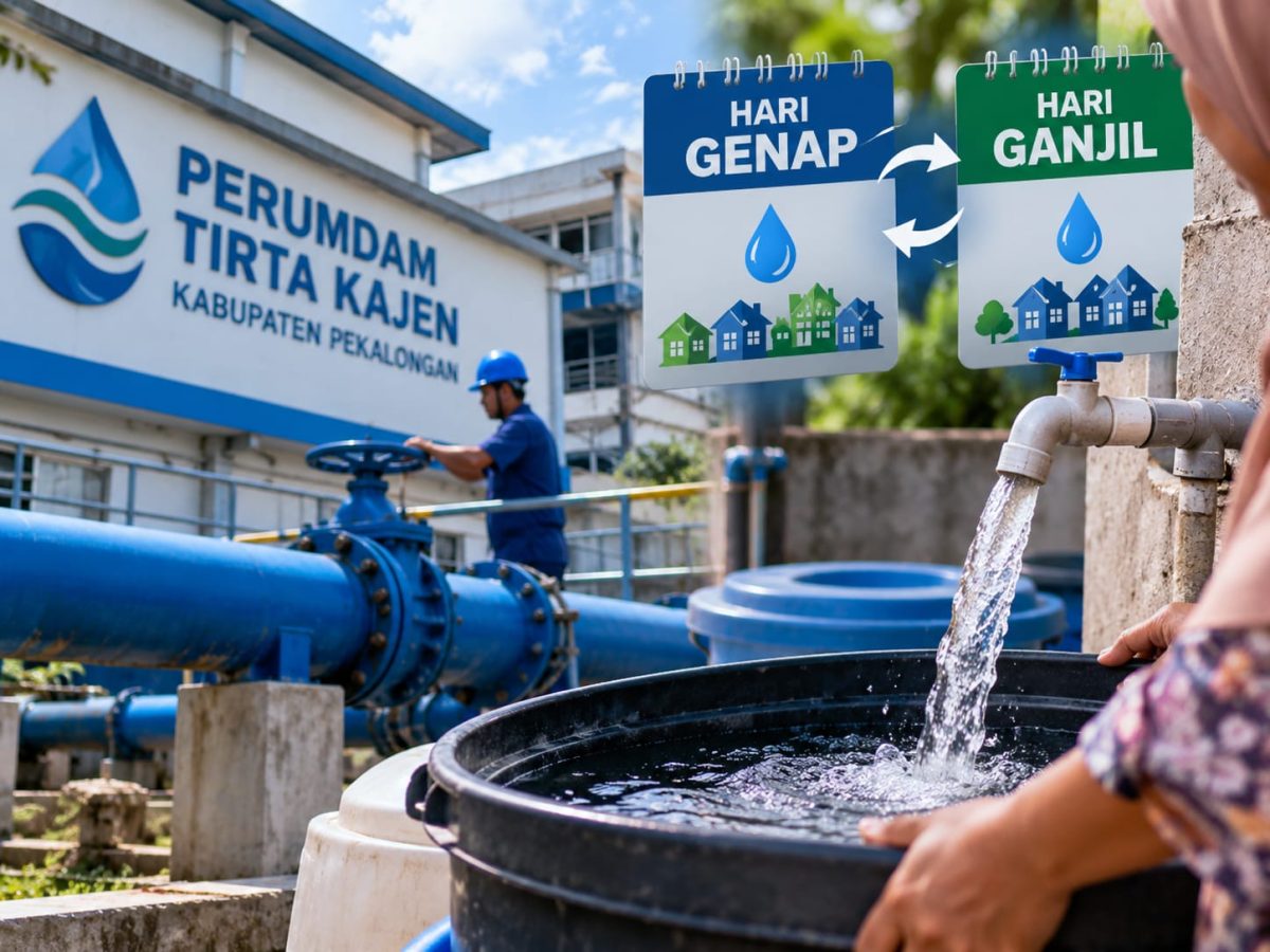 Perumdam Tirta Kajen mewacanakan sistem genap ganjil untuk menjaga pemerataan pasokan air kepada pelanggan di tengah penurunan debit SPAM Regional Petanglong. (foto: ilustrasi AI)