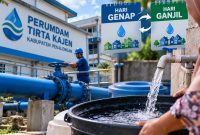Perumdam Tirta Kajen mewacanakan sistem genap ganjil untuk menjaga pemerataan pasokan air kepada pelanggan di tengah penurunan debit SPAM Regional Petanglong. (foto: ilustrasi AI)